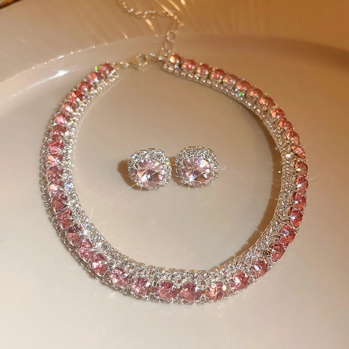 Women's Rhinestone Decorated Necklace & EarringsTrendy Jewelry Set Fashionable Accessories for Party & Daily Clothing Decor