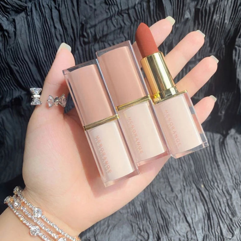 HERORANGE 1Pc Matte Lipstick Waterproof Velvet Nude Sexy Red Long Lasting Non-Stick Dry Lip Stain Makeup