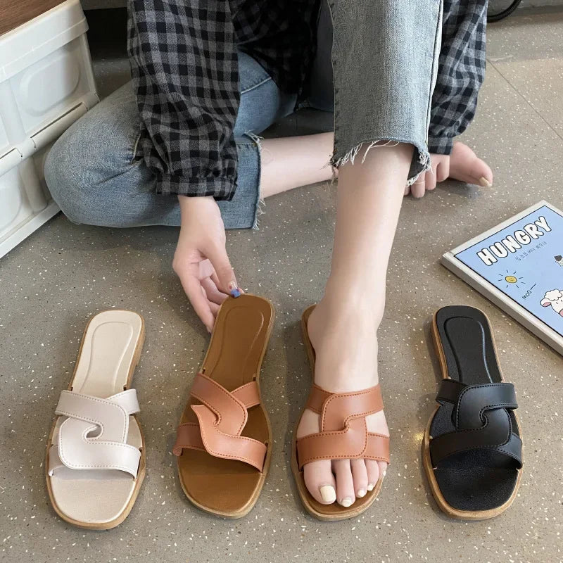 New Summer Women's Slippers Outer Wear Korean Style Ins Web Red Shrimp Skin Fashionable Sandals Quick Selling Amazon Wholesale