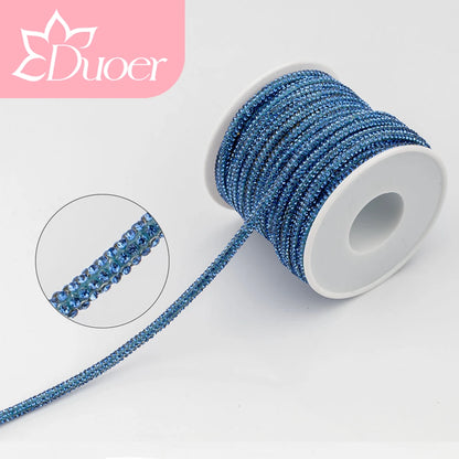 DUOER 3mm 5/10 Yards Glass Rhinestones Rope Tube GlitterDiamond Cord Soft Shoelace Drawstring Trimming For DIY Hoodies Trouser
