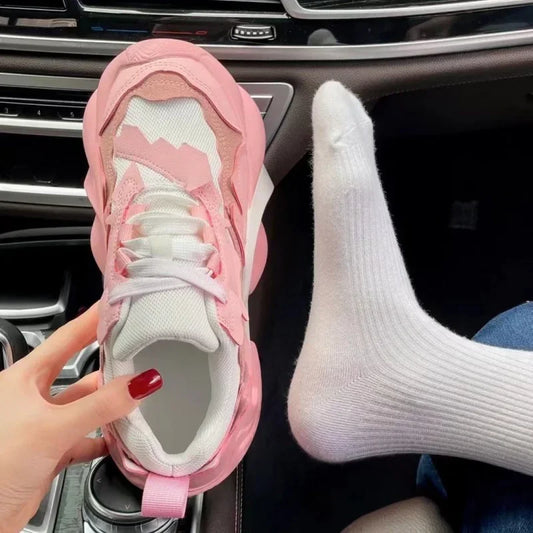 Student Soft Girl Sports Shoes Female 2023 Spring Pink Dad Shoes Female Retro Hong Kong Fashion Shoes