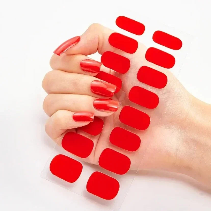 Semi Cured Gel Nail Sticker Pure Color UV LED Lamp Covered Waterproof Full Adhesive Long Self Nail Decals Manicure Lasting