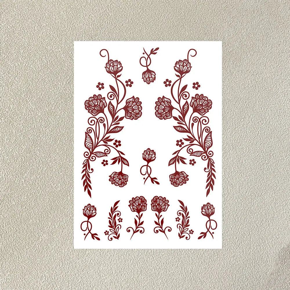 Waterproof Henna Tattoo Stickers for Women Flower Instant Fake Tattoo for Hand Temporary Tattoos for Wedding Party Festival