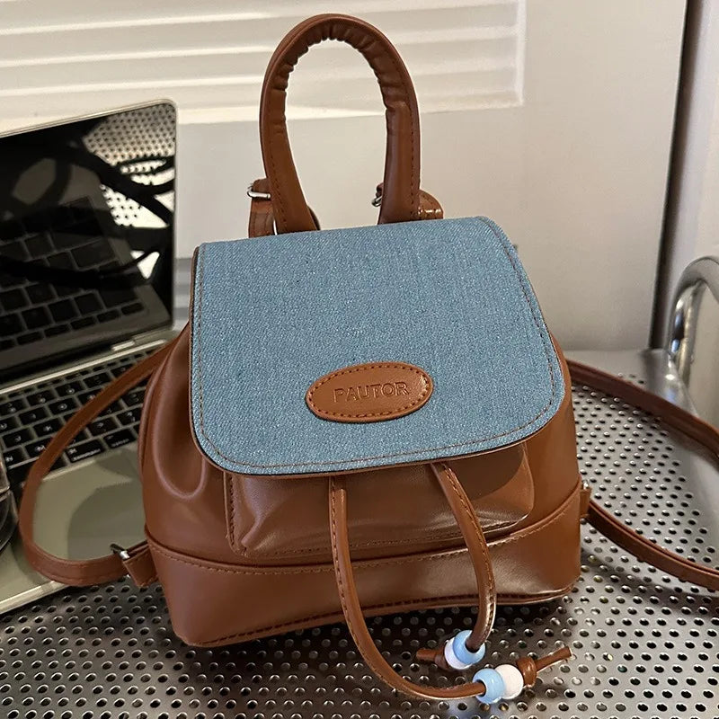 Retro college style backpack bag simple and fashionable color matching Korean autumn and winter new Korean contrasting color bac