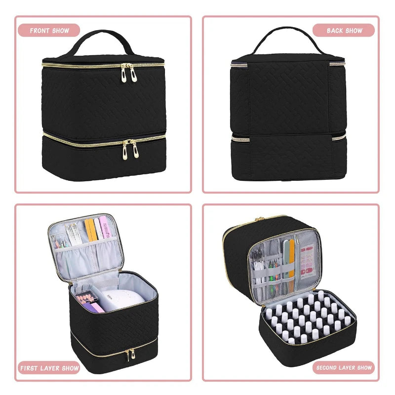 Nail Polish Storage Bag Essential Oil Bag Portable Cosmetic Nail Care Kit Nail Care Tool Storage Box Double Layer 30 Compartment