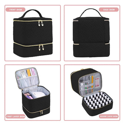 Nail Polish Storage Bag Essential Oil Bag Portable Cosmetic Nail Care Kit Nail Care Tool Storage Box Double Layer 30 Compartment