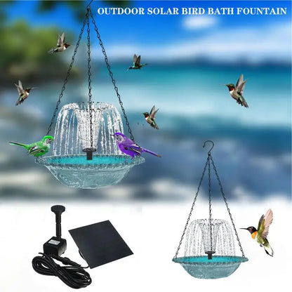 Hangable Bird Feeder Bird Bath With Solar Powered Water Fountain Garden Decoration For Nature Lovers Deck Backyard