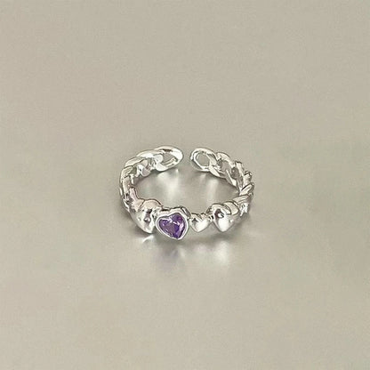 Korean Fashion Exquisite Purple Zircon Heart Star Ring Y2K Girls Pink Crystal Bow Knot Ring Women Party Dating Jewelry Gifts