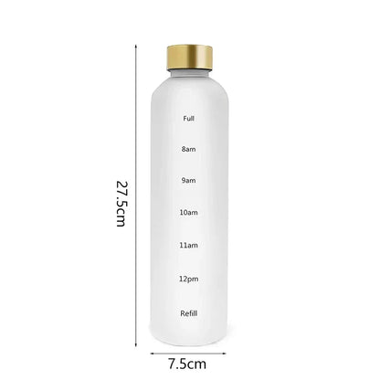 1L Water Bottle with Time Marker 32 OZ Fitness Sports Outdoor Travel Portable Leakproof Drinkware BPA Free Frosted Drink Bottles