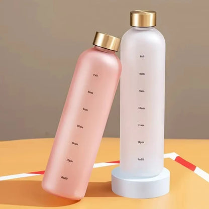 1L Water Bottle with Time Marker 32 OZ Fitness Sports Outdoor Travel Portable Leakproof Drinkware BPA Free Frosted Drink Bottles