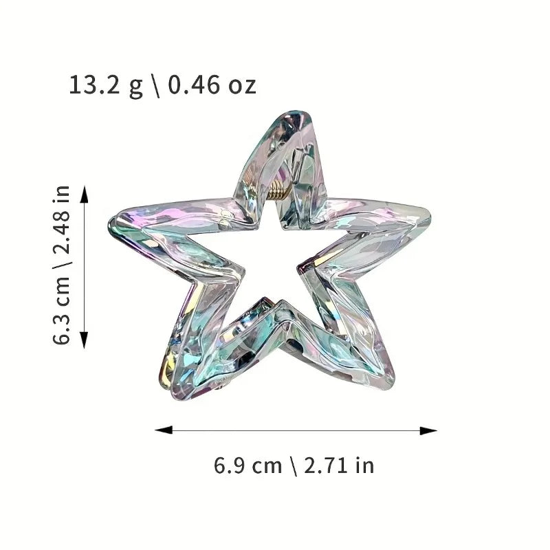 Colorful Hollow Five-Pointed Star Shark Clip Simple Transparent Hairpin Sweet Temperament Girls Hairpin Hair Accessories