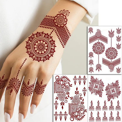 Waterproof Henna Tattoo Stickers for Women Flower Instant Fake Tattoo for Hand Temporary Tattoos for Wedding Party Festival