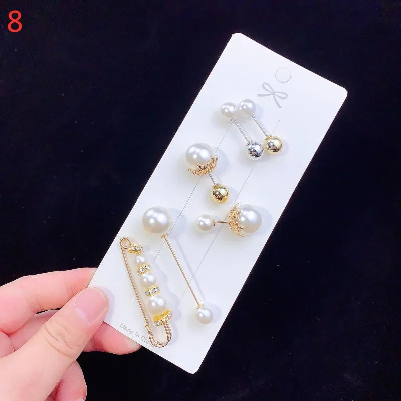 6pc Pearl Brooches Set Waist Buckle Cardigan Jeans Button Brooch Pins Women Sweater Coat Anti Fall Pearls Clothes Pin Decoration