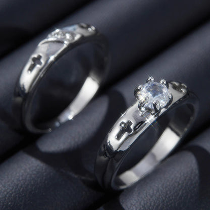 2pcs Luxury Geometric Elegant Cross Couples Ring for Women Wedding Men Engagement Party Jewelry Accessories