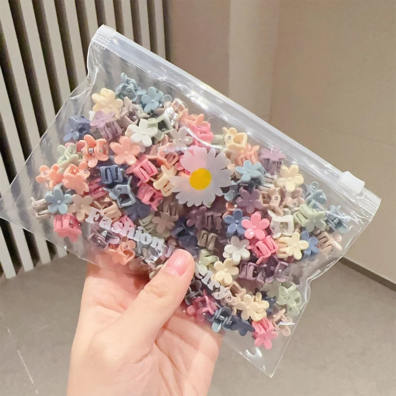 100Pcs Cute Flower Star Hair Claws Styling Hair Braid Hairpins Kids  Colorful Small Girls Hair Clips Hair Accessories Headwear