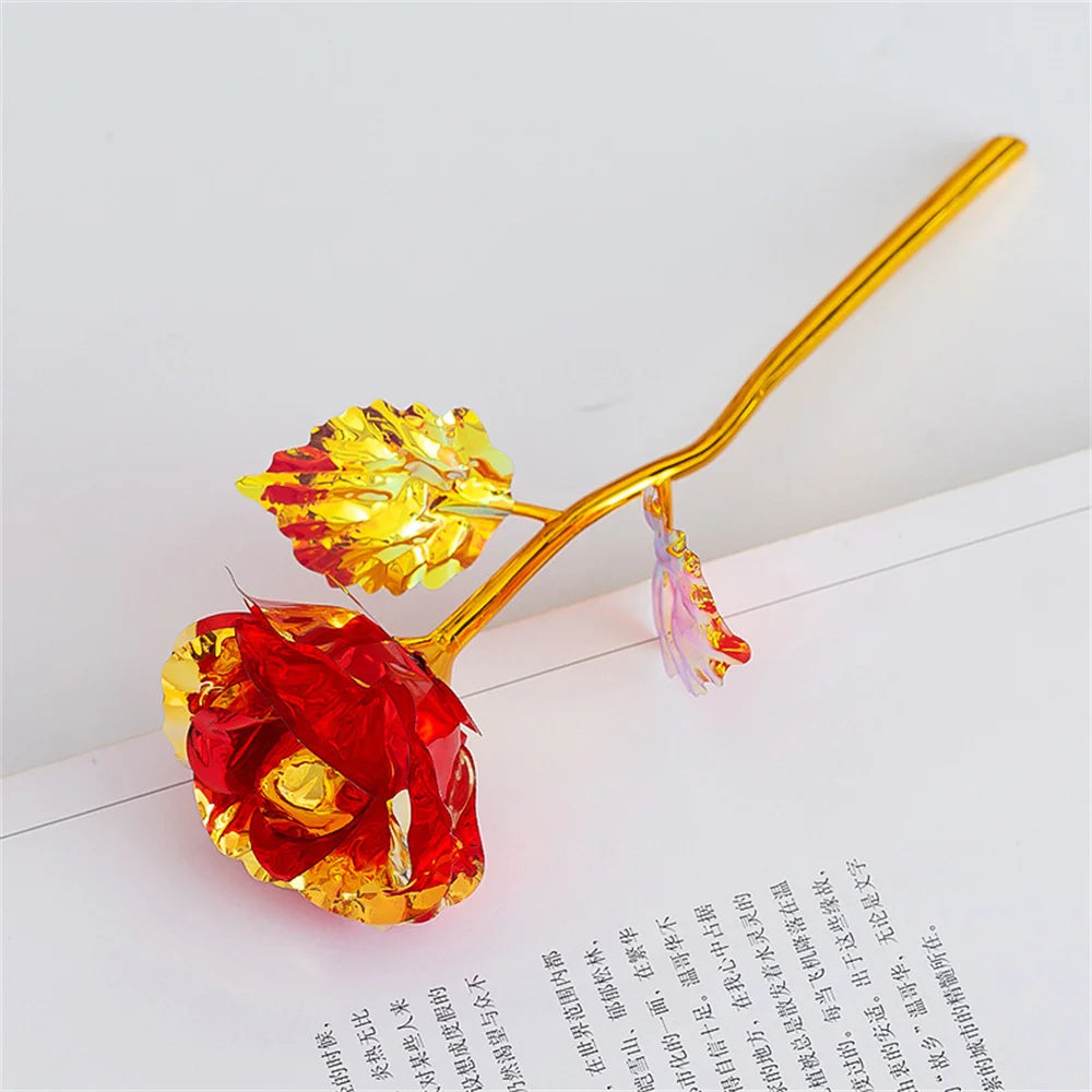 Foil Golden Rose Flower Artificial Flowers 24k Roses Wedding Gift For Guests Home Decor Valentine'S Day Mother'S Day Gifts