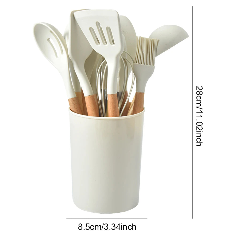 12Pcs Kitchen Utensil Set Heat-Resistant Cookware with Holder Non-Stick Spatula Set Spatula Spoon Brush Whisk for Home Kitchen
