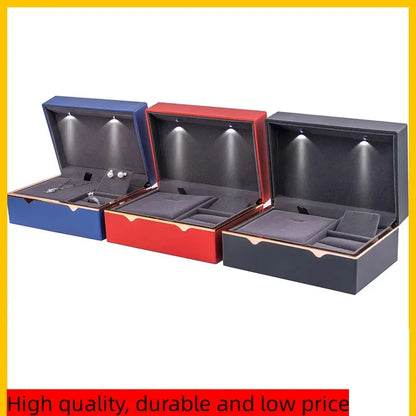 Wedding Ring Box with Led Light Jewelry Gift Box Bracelet Ring Necklace Jewelry Box Set Wedding Display Holder New Year