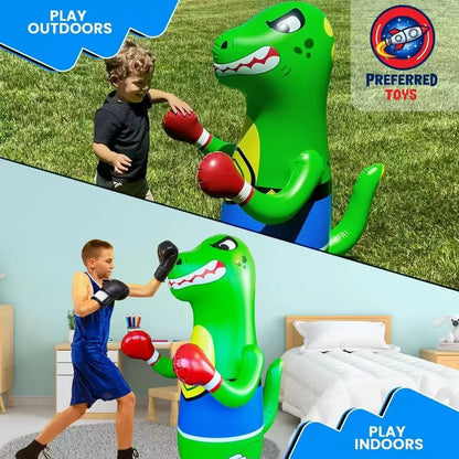 Inflatable boxing tumbler green Tyrannosaurus rex children's anger sports props boxing cover water spray toy dinosaur column