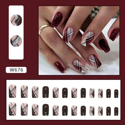 Fresh Green Tea 24 Pcs Fake Nail with Jelly sticker Press on False Nails Wearable Round Head Oval Full Cover Nail Tips