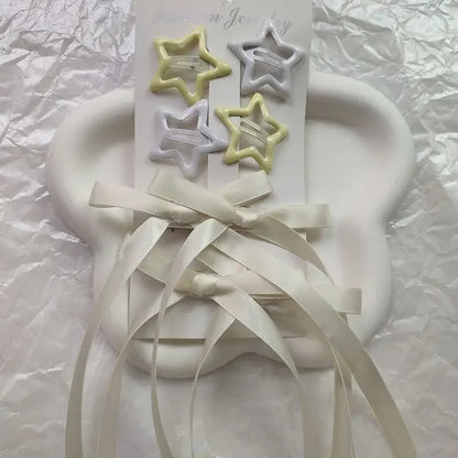 6pcs/Set Colorful Star Shaped Snap Hair Clips Y2k Metal Duck Bill Barrettes With Bowknot Tassel Women Girls Hair Accessories
