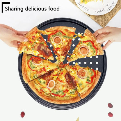 Nonstick Carbon Steel Pizza Pan Round Pizza Baking Tray with Holes for Crispy & Bubbly Home Restaurant Kitchen Baking Tools