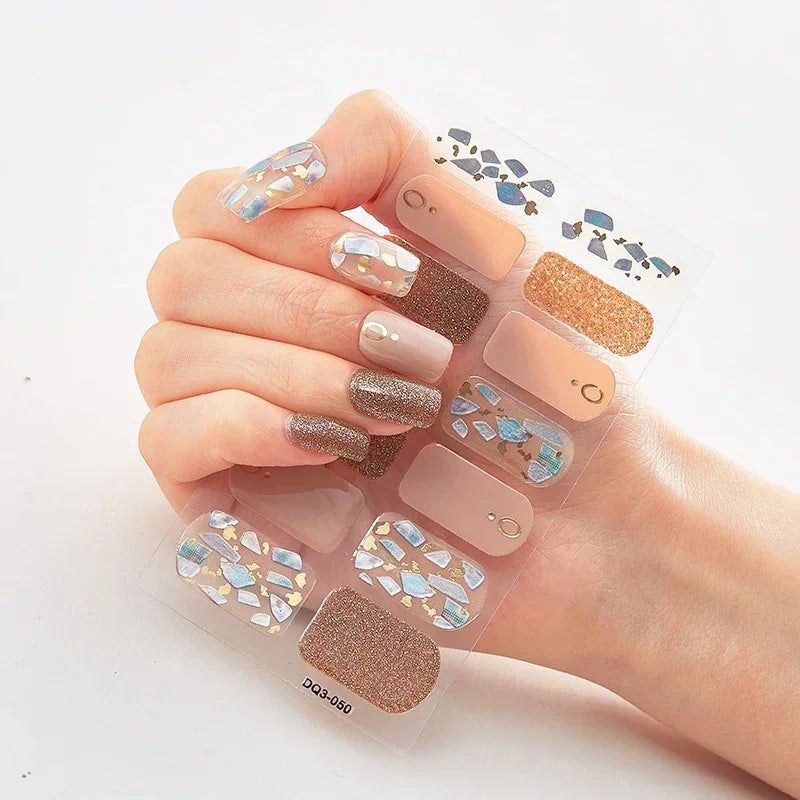 Semi Cured Gel Nail Sticker Pure Color UV LED Lamp Covered Waterproof Full Adhesive Long Self Nail Decals Manicure Lasting
