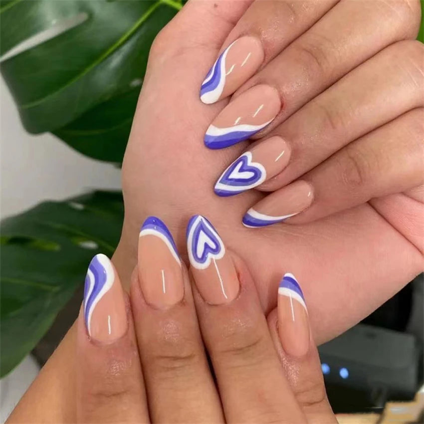 24Pcs Manicure Wearable Fake Nails Ballerina Removable Coffin Fake Nails Finished Women Girls Almond False Nails Art Decoration
