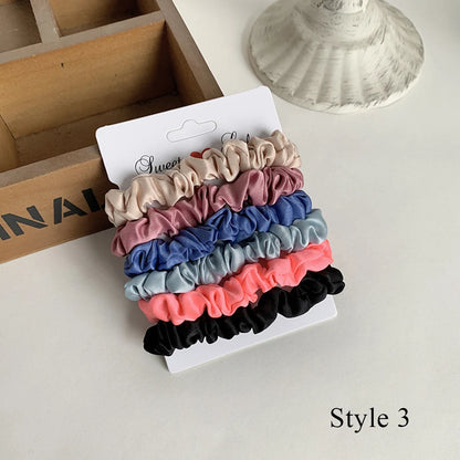 3/6Pcs/Set Silk Hair Scrunchies Elastic Hair Bands Women Elegant Headwear Hair Ties Ponytail Holder Sweet Hair Rope Rubber Bands