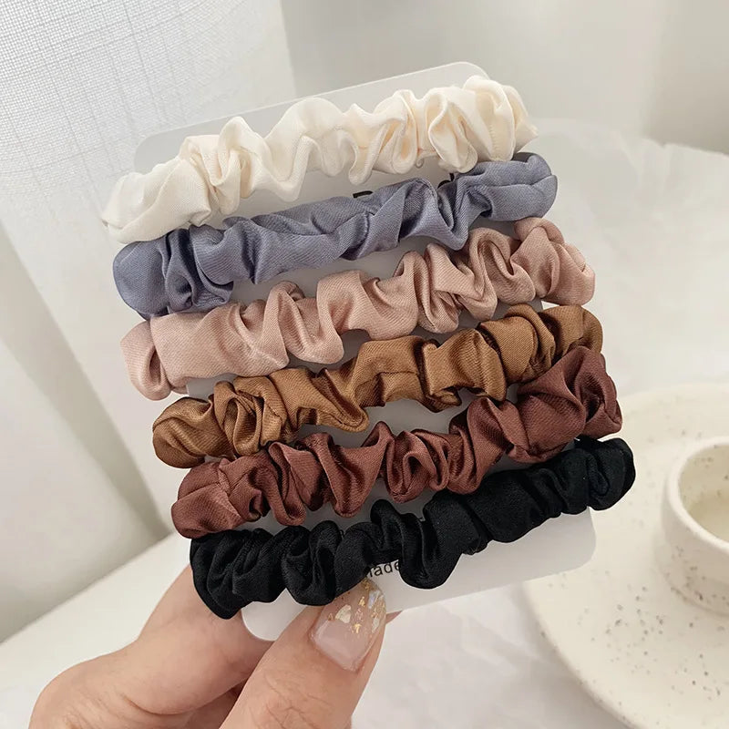 3/6Pcs/Set Silk Hair Scrunchies Elastic Hair Bands Women Elegant Headwear Hair Ties Ponytail Holder Sweet Hair Rope Rubber Bands