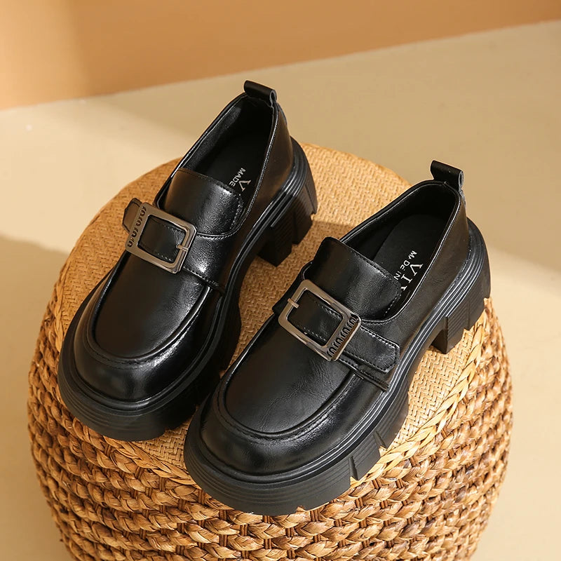 Versatile Loafers New Spring/Autumn Retro British-Style Leather Platform Shoes