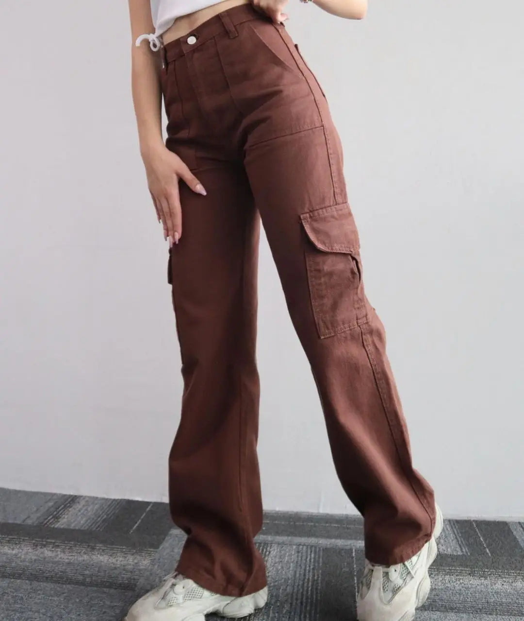 Women Vintage Cargo Pants Streetwear New Y2K Techwear Korean Harajuku Parachute Pants Beige Sweatpants Wide Leg Joggers Trousers