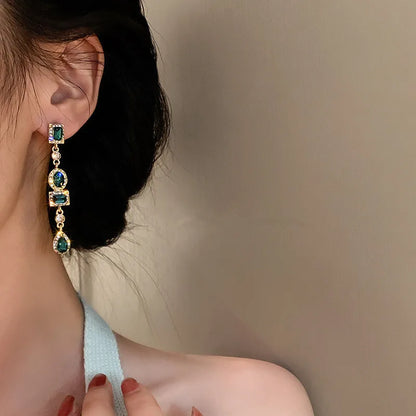 2023 New Fashion Trend Unique Design Delicate Elegant Green Zircon Tassel Earrings Women High Jewelry Wedding Party Gifts