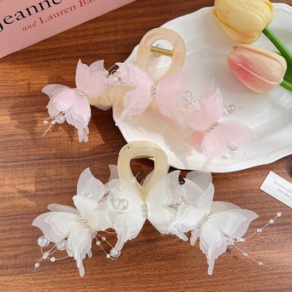 New Fashion Simulation Butterfly Hair Clips for Women Elegant Pearl Bow Ponytail Clip Sweet Crab Claw Headdress Hair Accessories