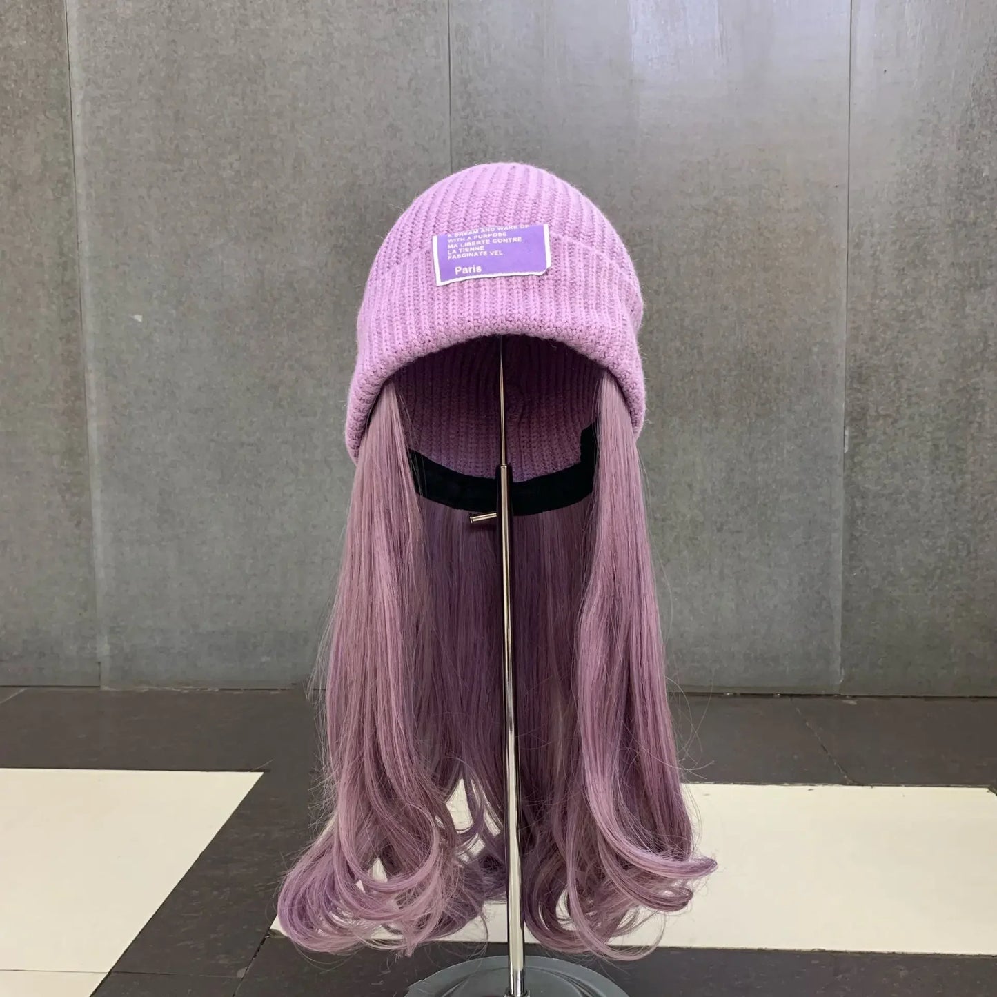 Beanies Hat With Hair Wigs For Women Long  Synthetic Wig Warm Soft Ski Knitted Autumn Winter Cap