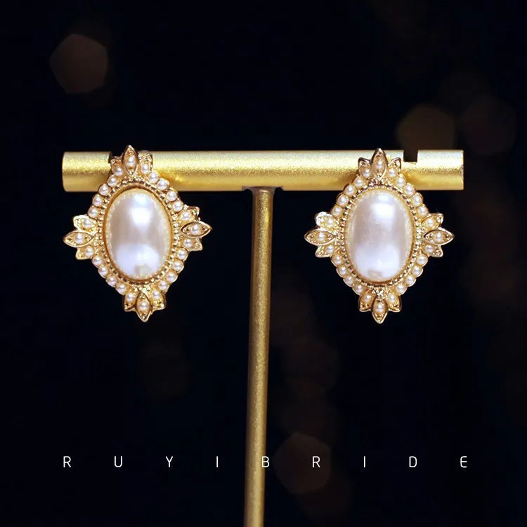 SHMIK Elegant Vintage Palace Full Pearl Pendant Necklace Chains Earrings For Women Lady Classic Exquisite Chorker Chains Jewelry