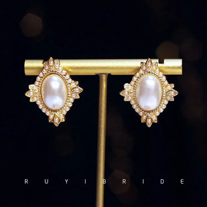 SHMIK Elegant Vintage Palace Full Pearl Pendant Necklace Chains Earrings For Women Lady Classic Exquisite Chorker Chains Jewelry