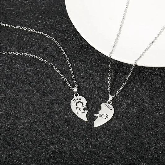 2pcs Couple Lock Key Heart Puzzle I Love You Pendant Couple Necklace Pendants Necklaces for Lovers Valentine's Day Jewelry Gifts