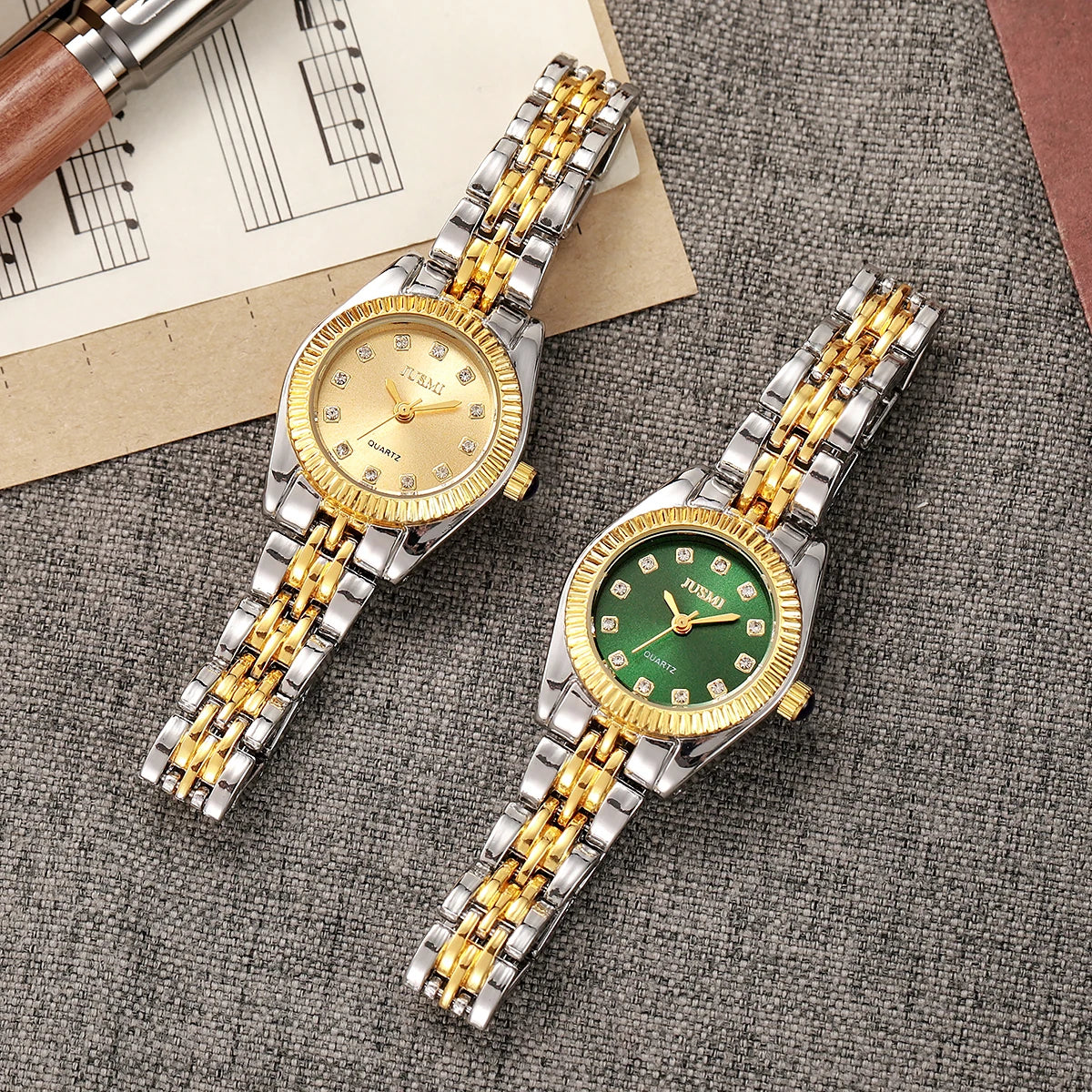 Ladies' fashionable temperament, small dial Aurora watch, diamond strap, quartz watch