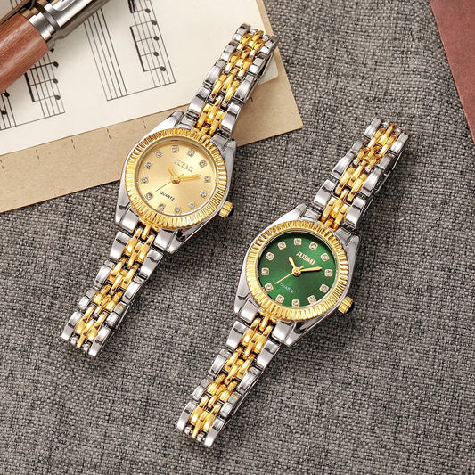 Ladies' fashionable temperament, small dial Aurora watch, diamond strap, quartz watch