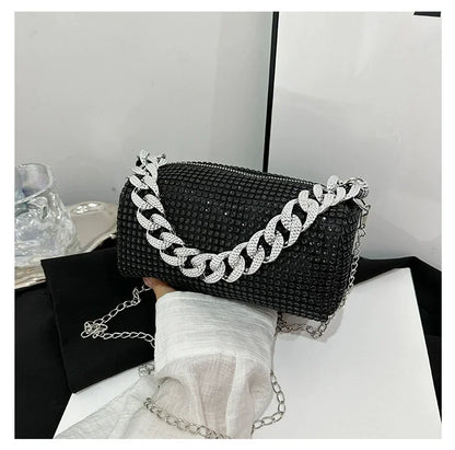 New Outdoors Allover Rhinestone Bucket Bag, Glitter Chain Prom Purse, Women's Mini Crossbody Bag (6.3*3.54) Inch