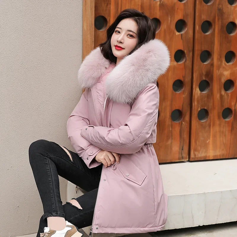 Winter Cashmere and Thick Parkas 2025 New Style Temperament Long Cotton-padded Jacket Large Size Parkas Woman Winter Jacket