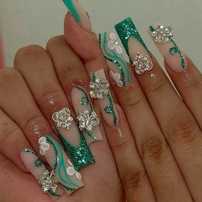 24Pcs Press on Fake Nails Short Medium French Acrylic Full Cover False Nail With Glue Kit Mini File Manicure for Women and Girls