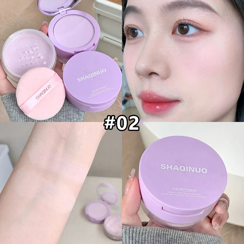 Matte Full Coverage Pressed Powder Loose Powder with Puff 24H Long Lasting Waterproof Oil Control Natural Setting Powder Makeup