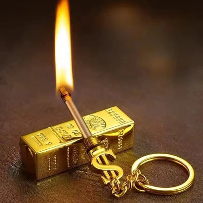 New Gold Bar Design Metal Pendant Lighter Open Flame Smoking Accessory for Outdoor Adventure Small Portable Lighting Tool