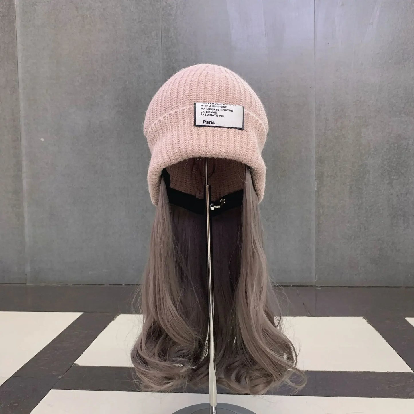 Beanies Hat With Hair Wigs For Women Long  Synthetic Wig Warm Soft Ski Knitted Autumn Winter Cap