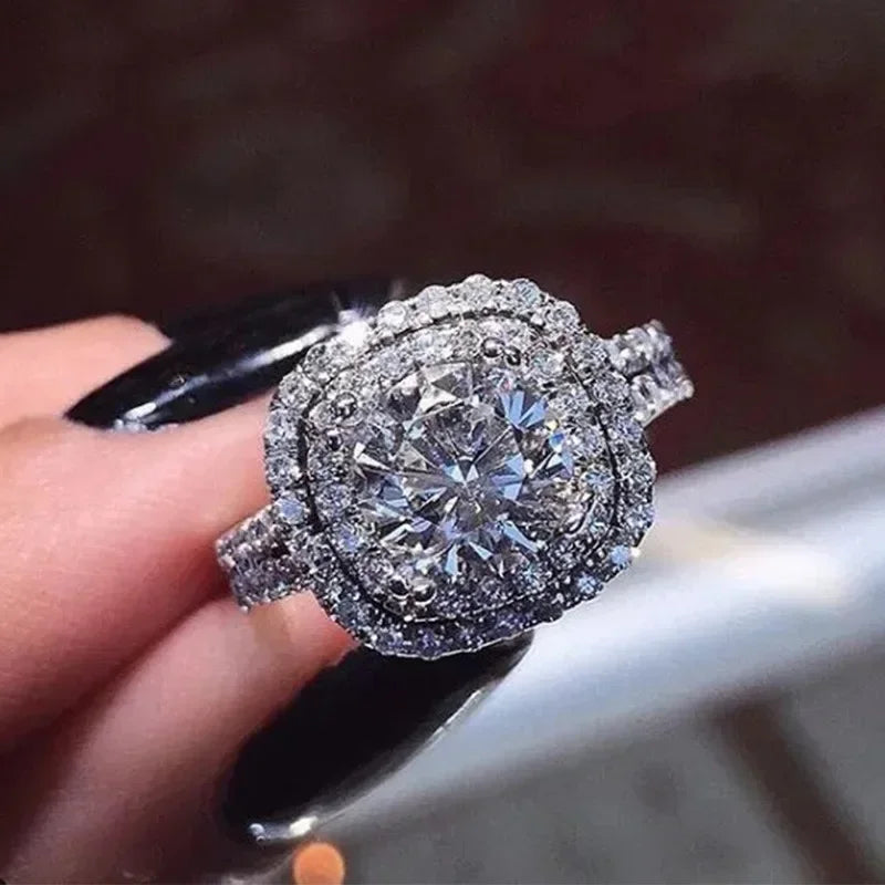 New Fashion Square Flashing Ring with Geometric Luxury Inlaid AAA Cubic Zirconia  Wedding Accessories Women's Jewelry