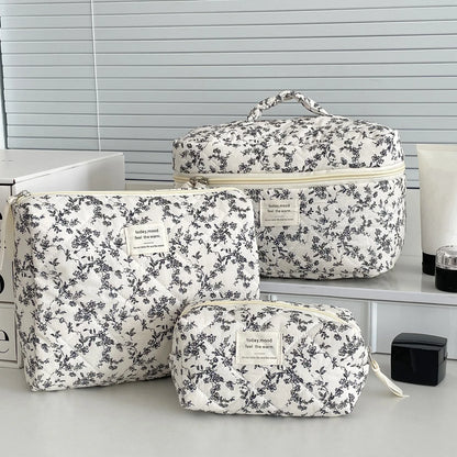 Fashion Ins Black Flower Women Quilting Bags Handbag Travel Organizer Cosmetic Makeup Storage Pouch Portable Zipper Tote Bag