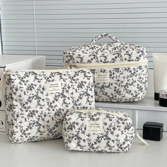 Fashion Ins Black Flower Women Quilting Bags Handbag Travel Organizer Cosmetic Makeup Storage Pouch Portable Zipper Tote Bag