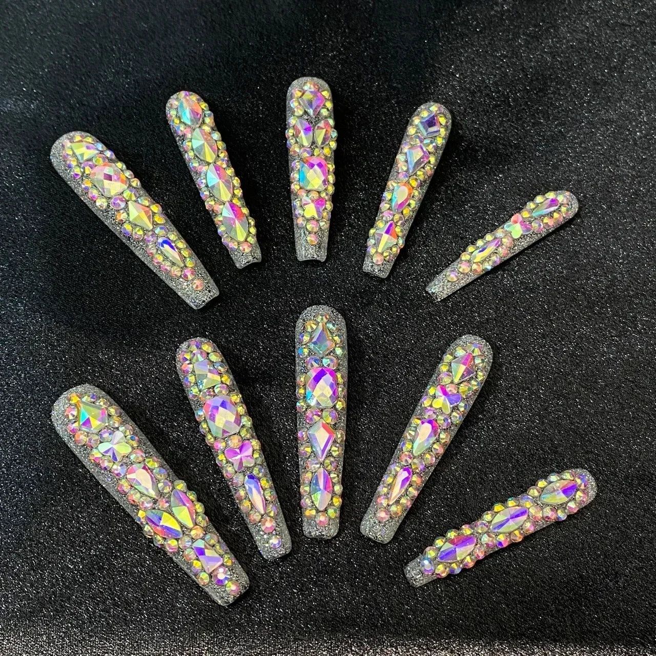 Customized Bling Rhinestone XXXL Press On Nails Handmade Luxury 5CM Long Coffin Stiletto False Nail Tip Reusable Fake Nail Party